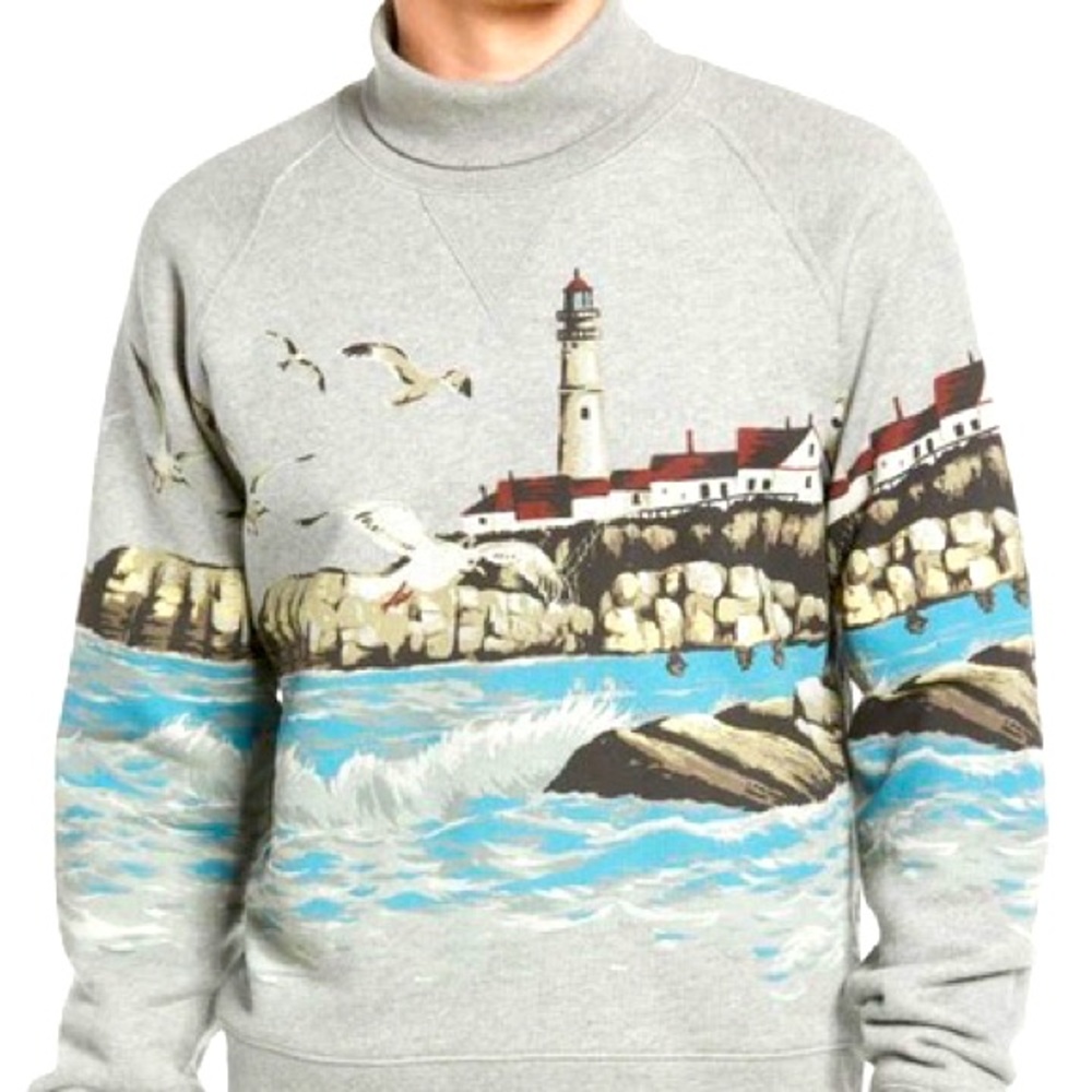 Todd Snyder x LL Bean Scenic Lighthouse Turtleneck Sweatshirt, Mens Medi…